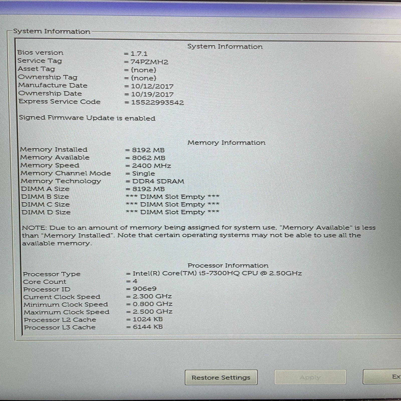 Dell Precision 7520 15.6" i5-7300HQ 2.5GHz 8GB RAM No SSD/OS/AC/Batt - READ3