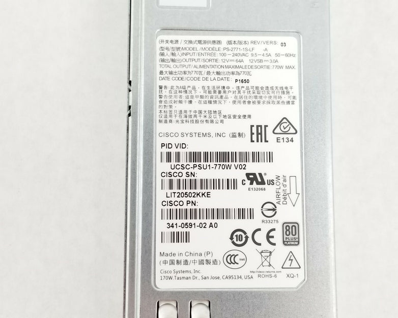 Cisco 341-02- A0 770W Power Supply UCSC-PSU1-770W V02