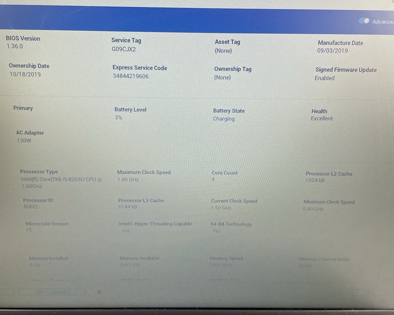 Dell Latitude 3500 15.6" Core i5-8265U 1.6 GHz 8 GB RAM No SSD No OS