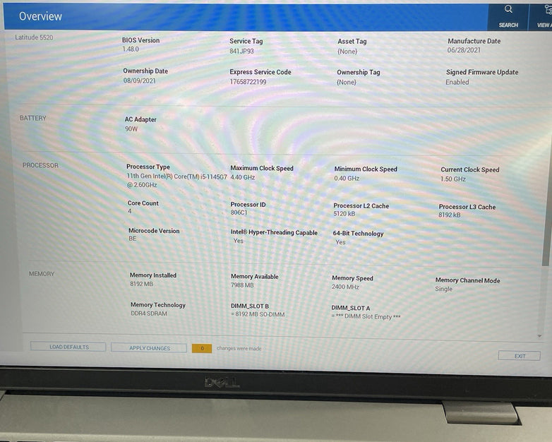 Dell Latitude 5520 15.6" i5-1145G7 2.60 GHz 8 GB RAM No SSD/OS/AC/Battery - READ