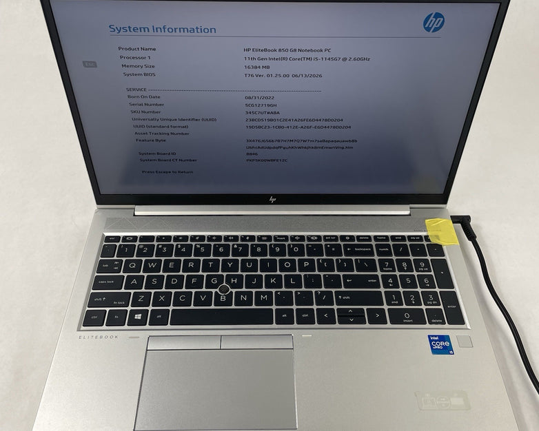 HP EliteBook 850 G8 15.6" i5-1145G7 2.60 GHz 16 GB RAM No SSD/OS/AC - USB