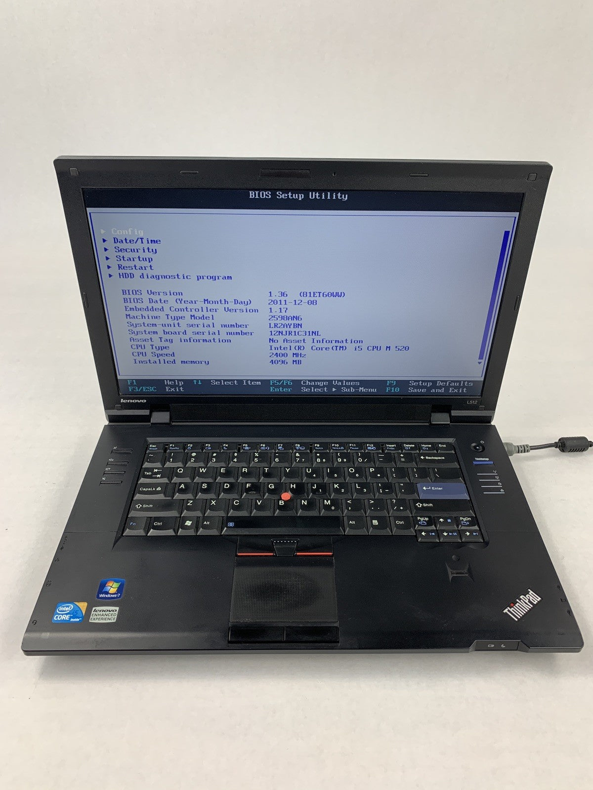 Lenovo ThinkPad L512 15.6" i5-M520 2.4 GHz 4 GB Ram No SSD/OS/AC/Batt1