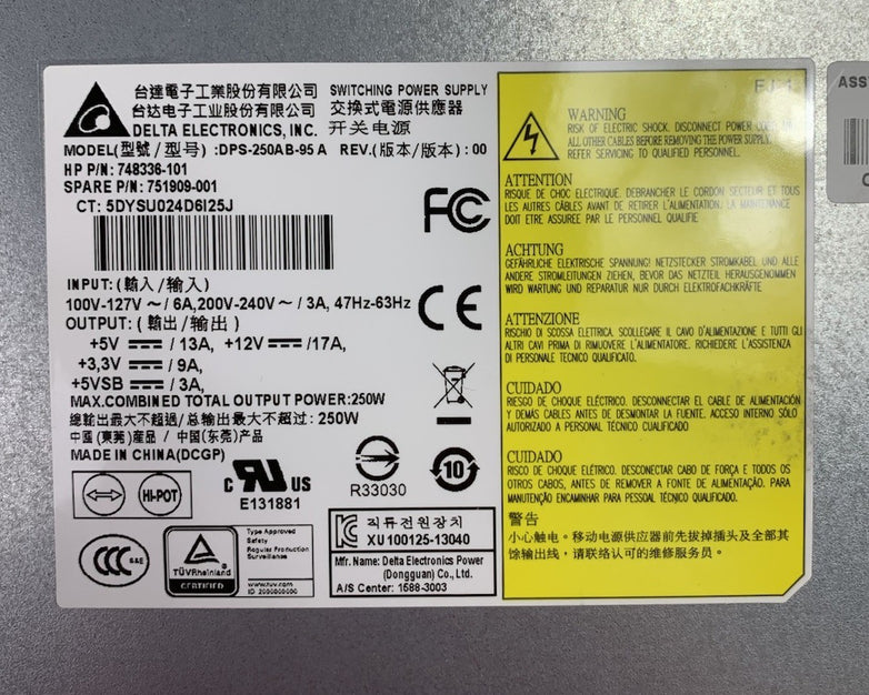 Delta Electronics DPS-250AB-95 A REV 00 250W Switching Power Supply