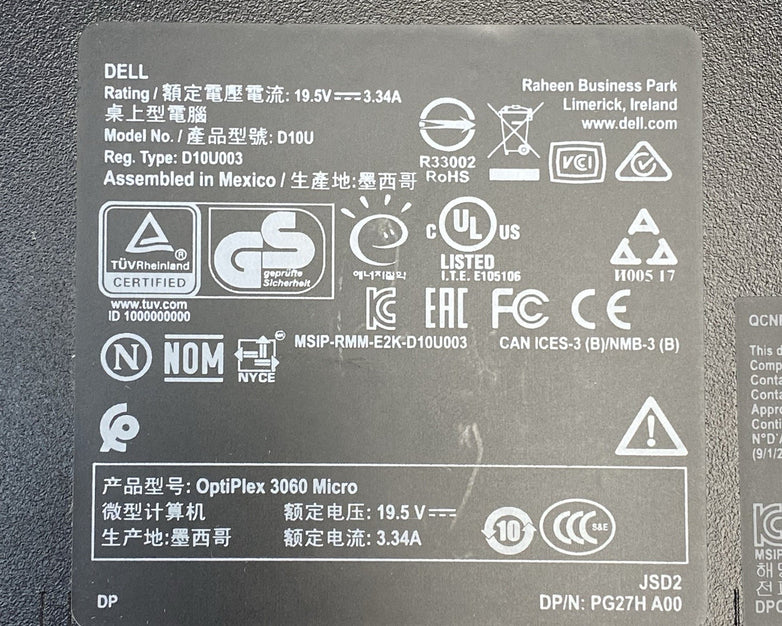 Dell OptiPlex 3060 Micro Intel Core i5-8500T 2.1GHz 8GB RAM No HDD OS AC