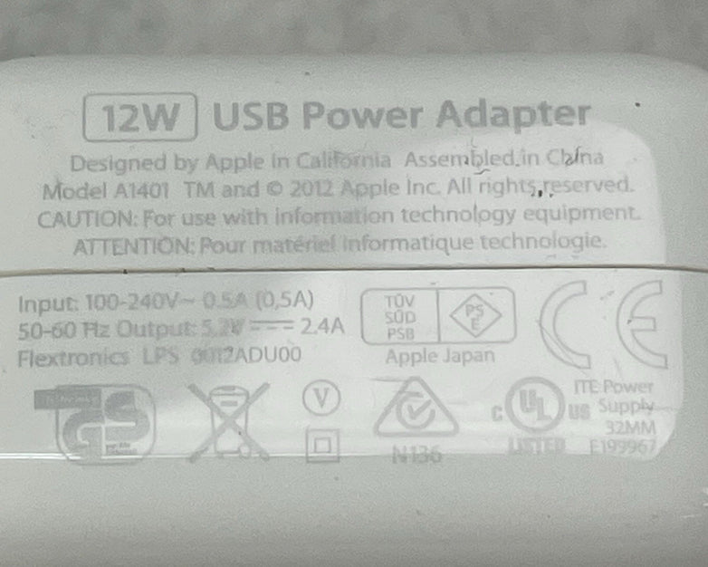 Apple A1401 12W Single USB Wall Charger Power Adapter Lot of 5
