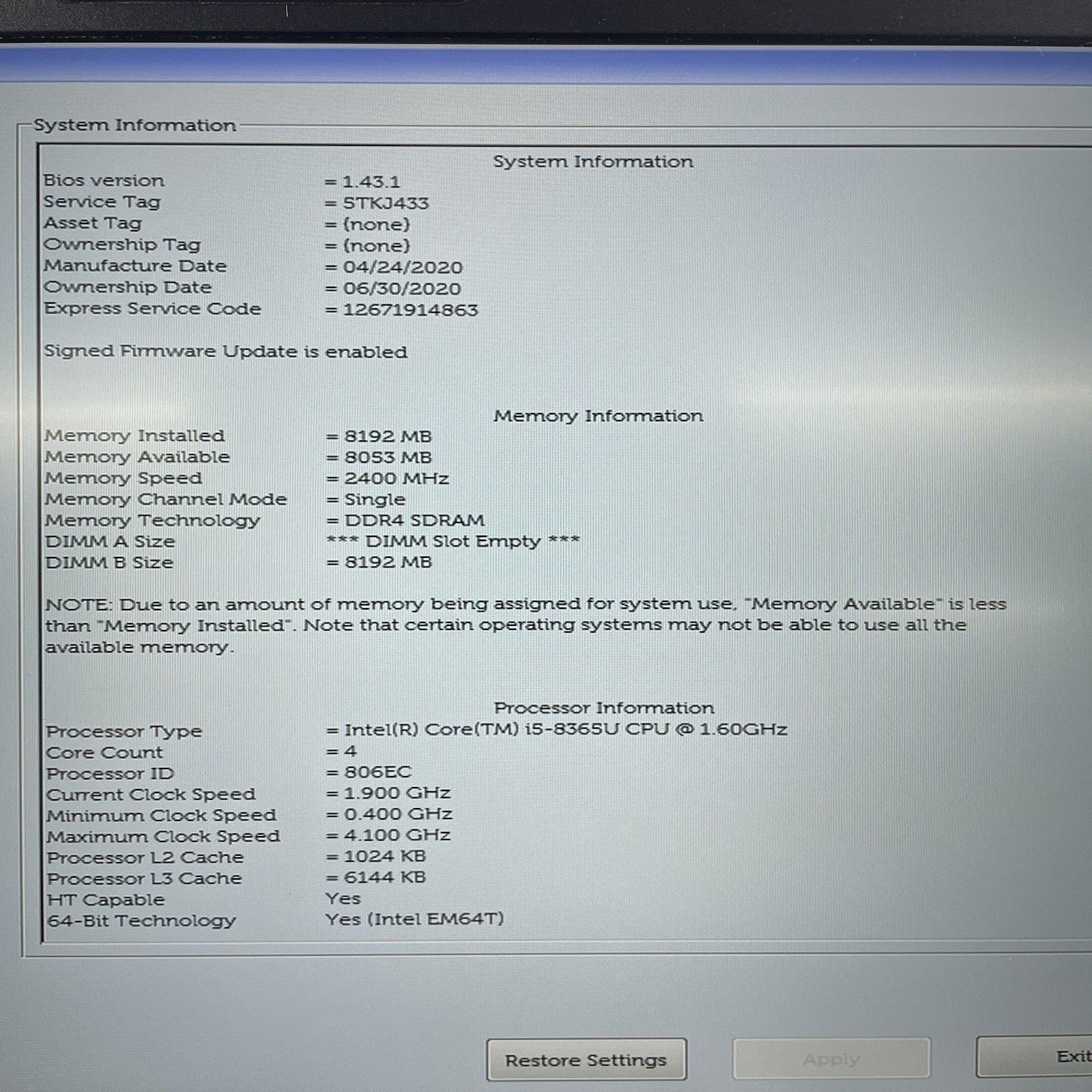 Dell Latitude 5400 14" i5-8365U 1.60 GHz 8 GB RAM No SSD/OS/AC/Batt- Bad Bottom4