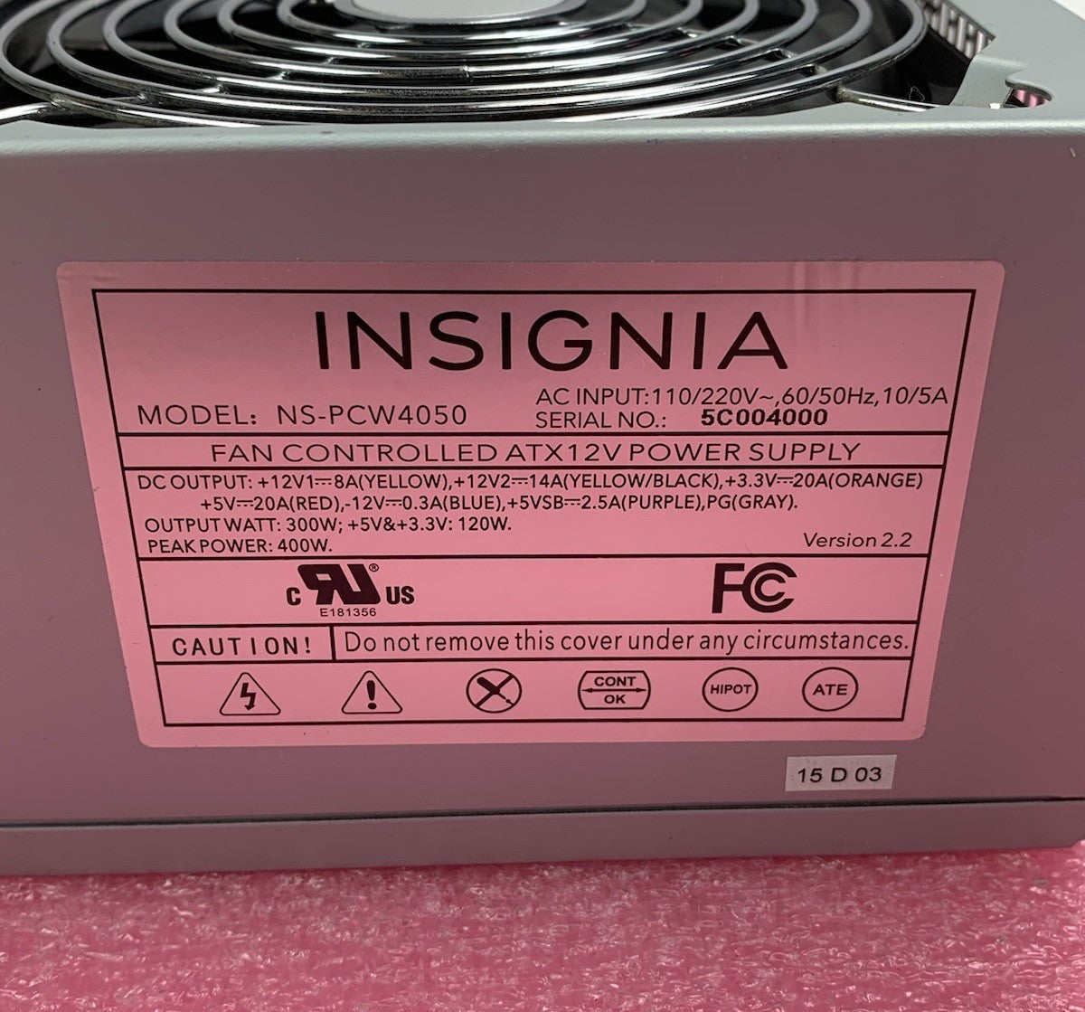 Insignia NS-PCW4050 400W ATX12V Power Supply