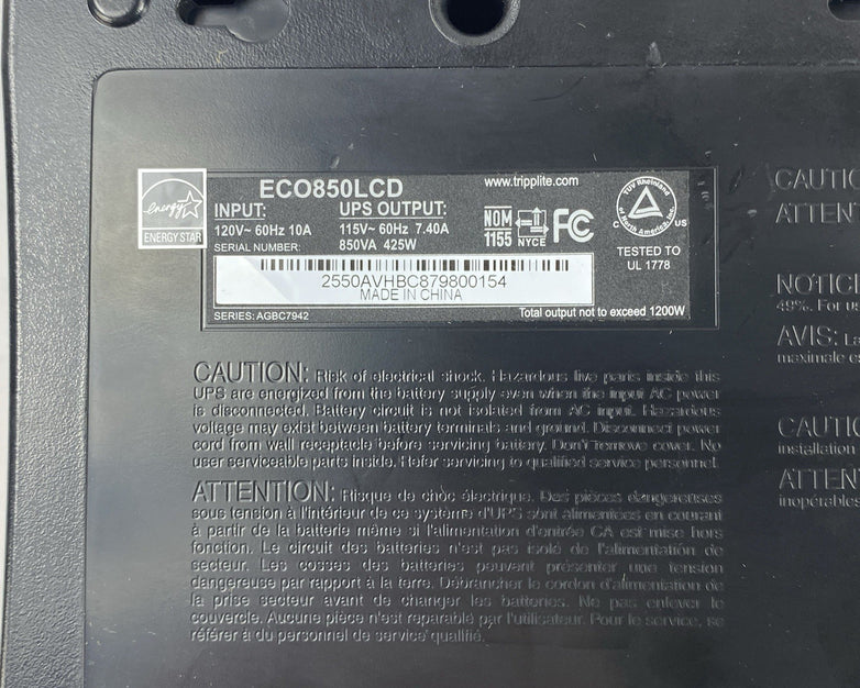 Tripp Lite ECO850LCD ECO UPS 850VA 120V 12 Outlet 6 Surge 6 Battery Backup