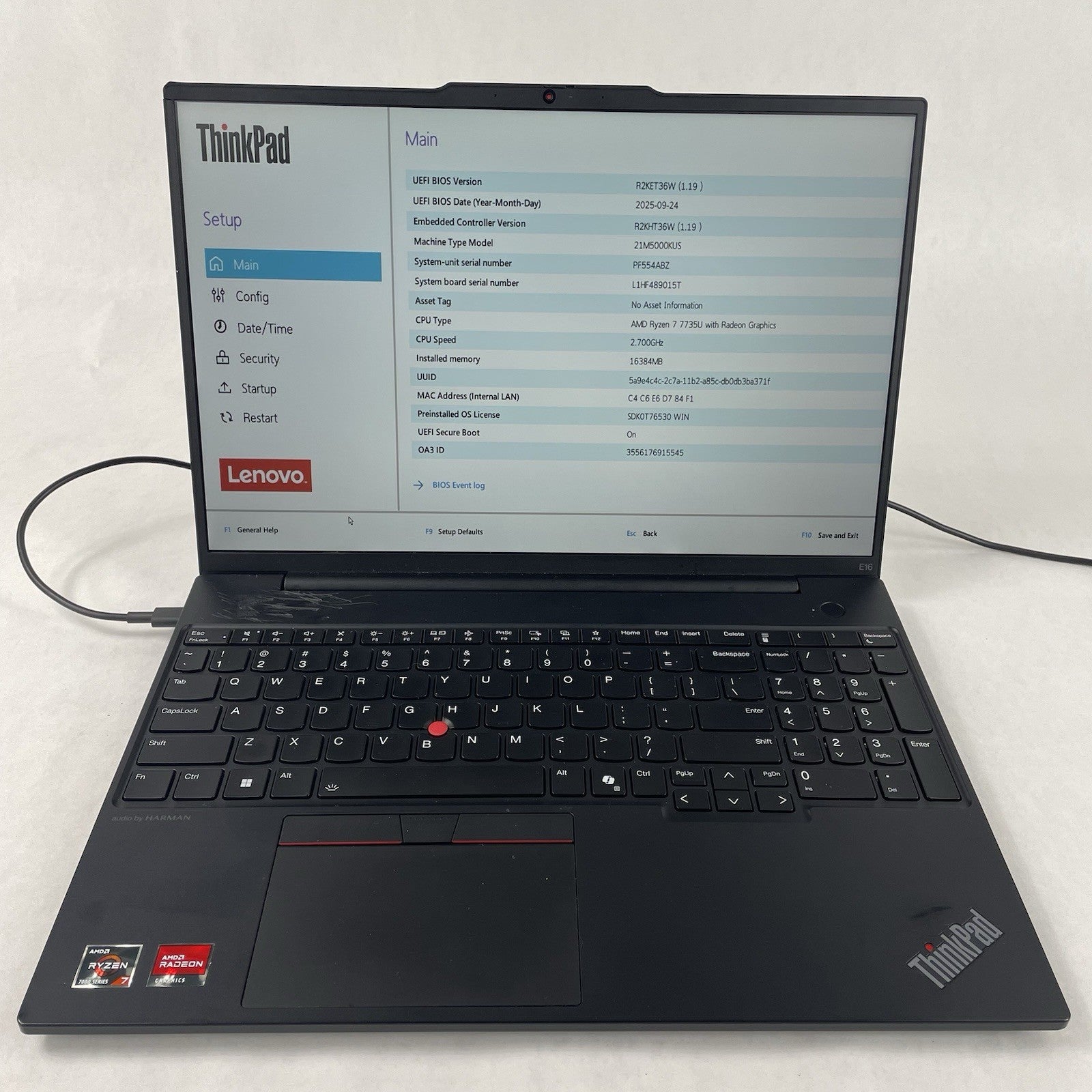 Lenovo ThinkPad E16 Gen 2 16" Ryzen 7 7735U 2.70 GHz 16 GB RAM No SSD No OS READ5