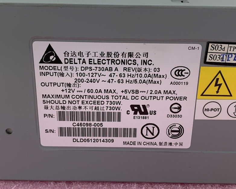 Delta DPS-730AB A C46098-005 730W  Server Power Supply