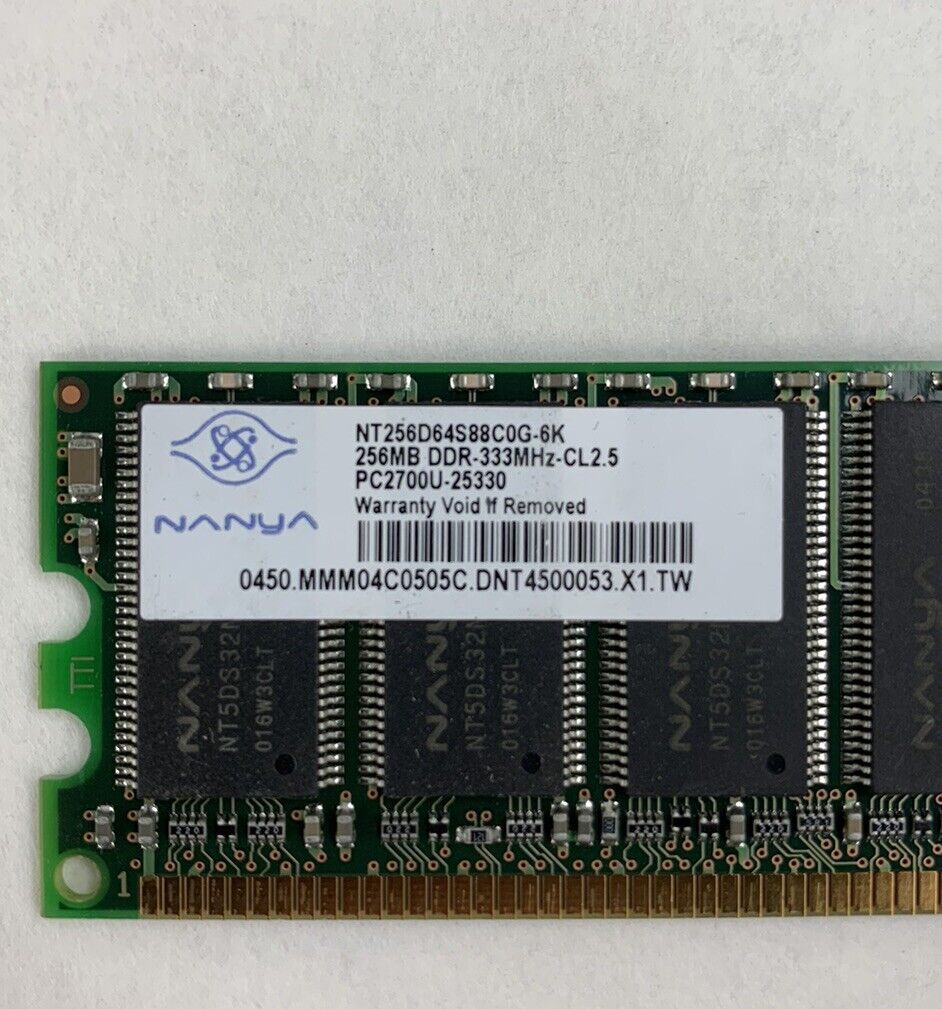 38x256MB Nanya NT256D64S88C0G-6K PC2700U-25330 1Rx8 333MHz CL2.5 184pin 2.5V DDR