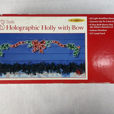 Celebrations 48" Holographic Holly With Bow Lighted Sign - Tested