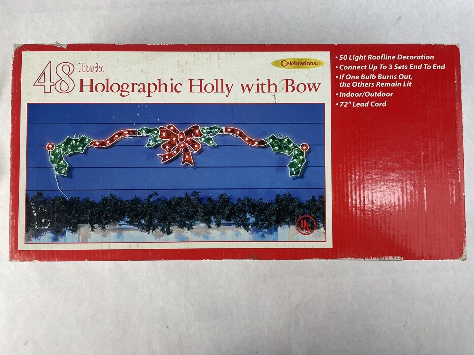 Celebrations 48" Holographic Holly With Bow Lighted Sign - Tested