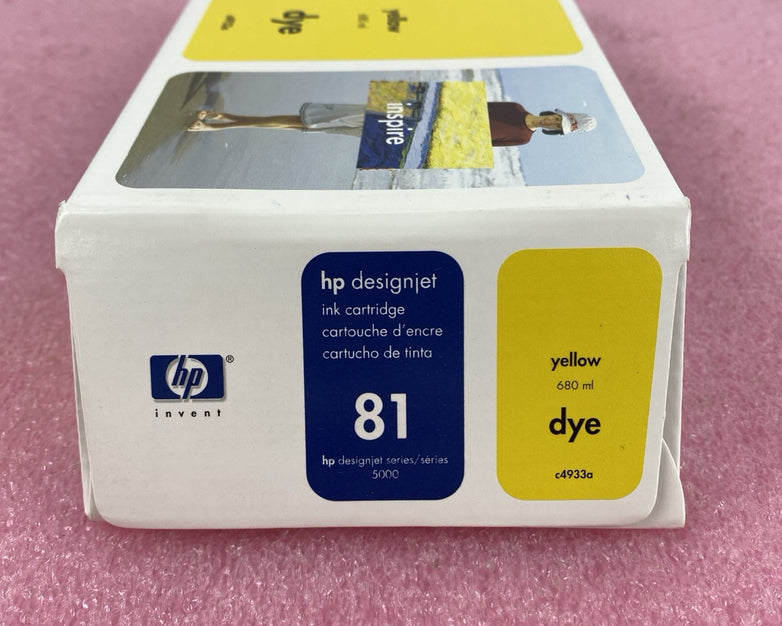 HP Designjet Ink Cartridge C4933a Yellow 81 New OEM Box Sealed 08 Lot of 2