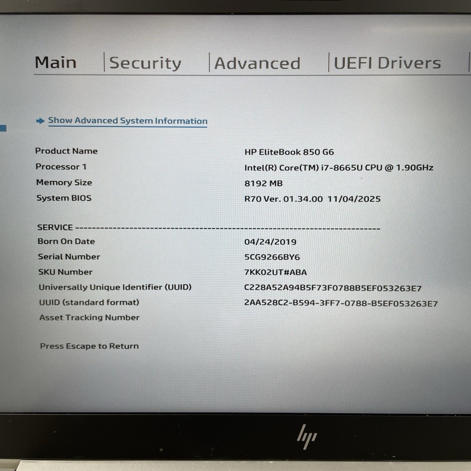 HP EliteBook 850 G6 15.6" i7-8665U 1.90 GHz 8 GB RAM No SSD/OS/AC - Corner2