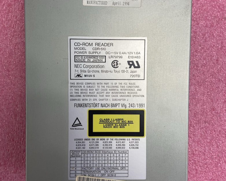 NEC CDR-510 CD-ROM Reader SCSI 50-Pin Internal Caddy Drive Tested and Working