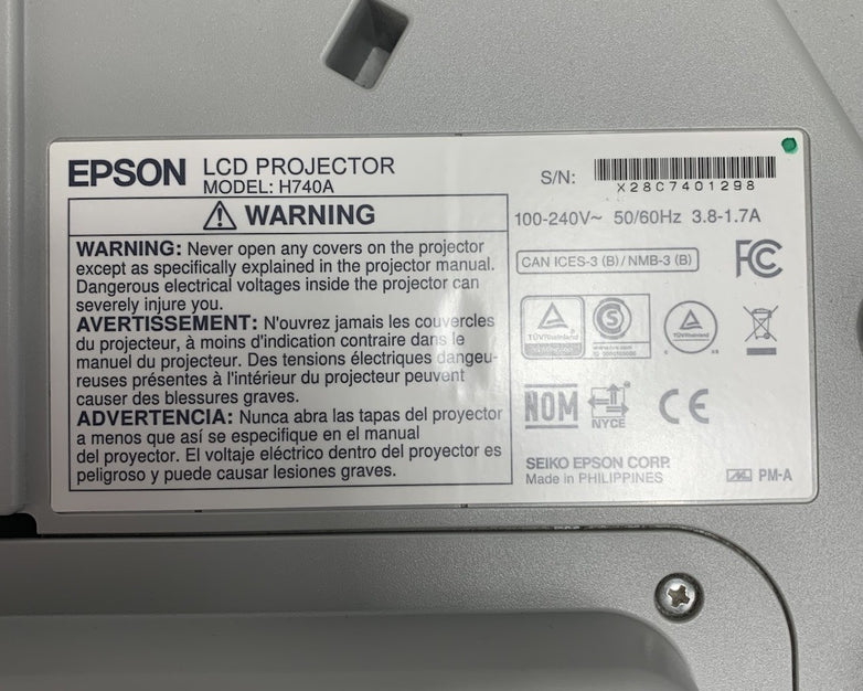 Epson PowerLite 695Wi H740A LCD Lamp Projector 4896 Lamp Hours - No Remote