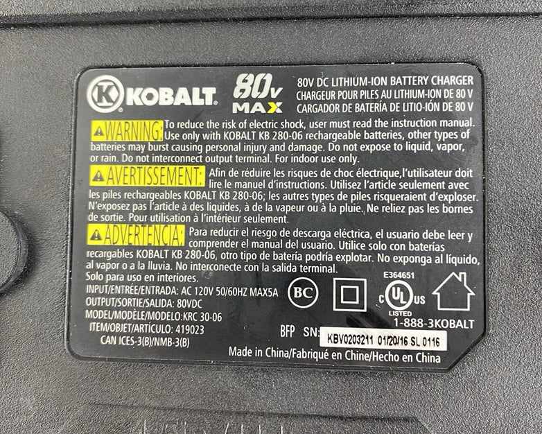 Kobalt KRC 30-06 80V Max Charging Station