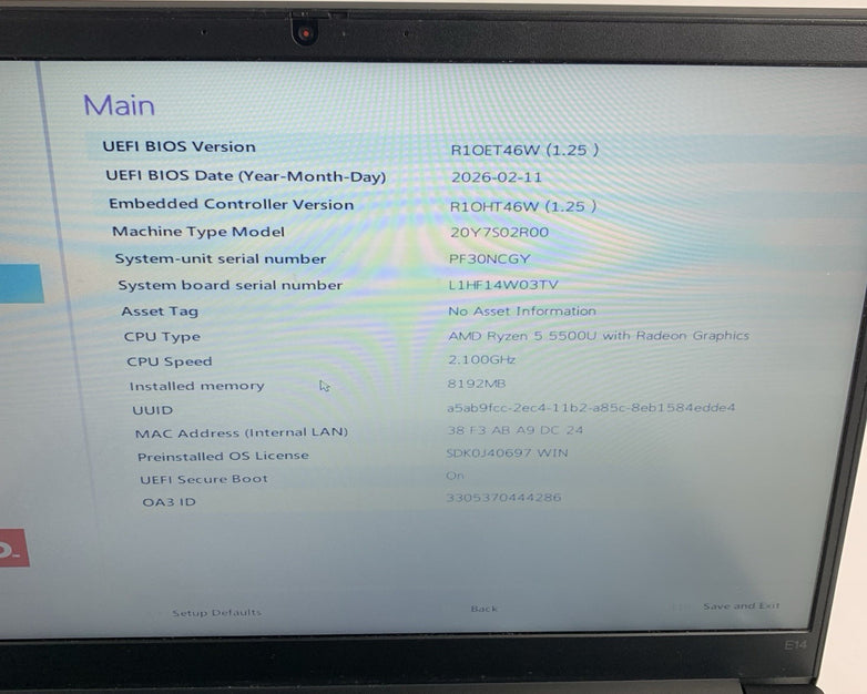 Lenovo ThinkPad E14 Gen 3 14" Ryzen 5 5500U 2.1Ghz 8GB Ram No OS/HDD/AC Scratch