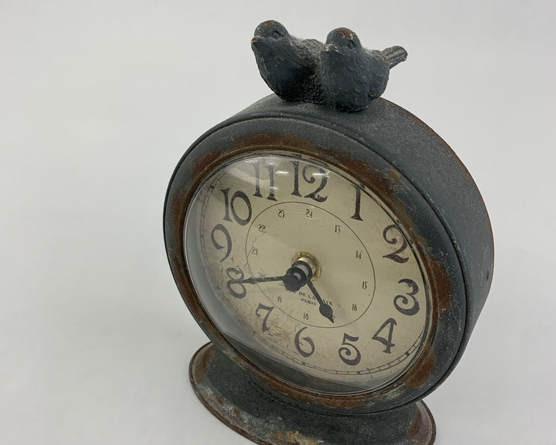 Creative Co-Op Decorative Pewter Mantel Clock  With Bird Accent - Tested