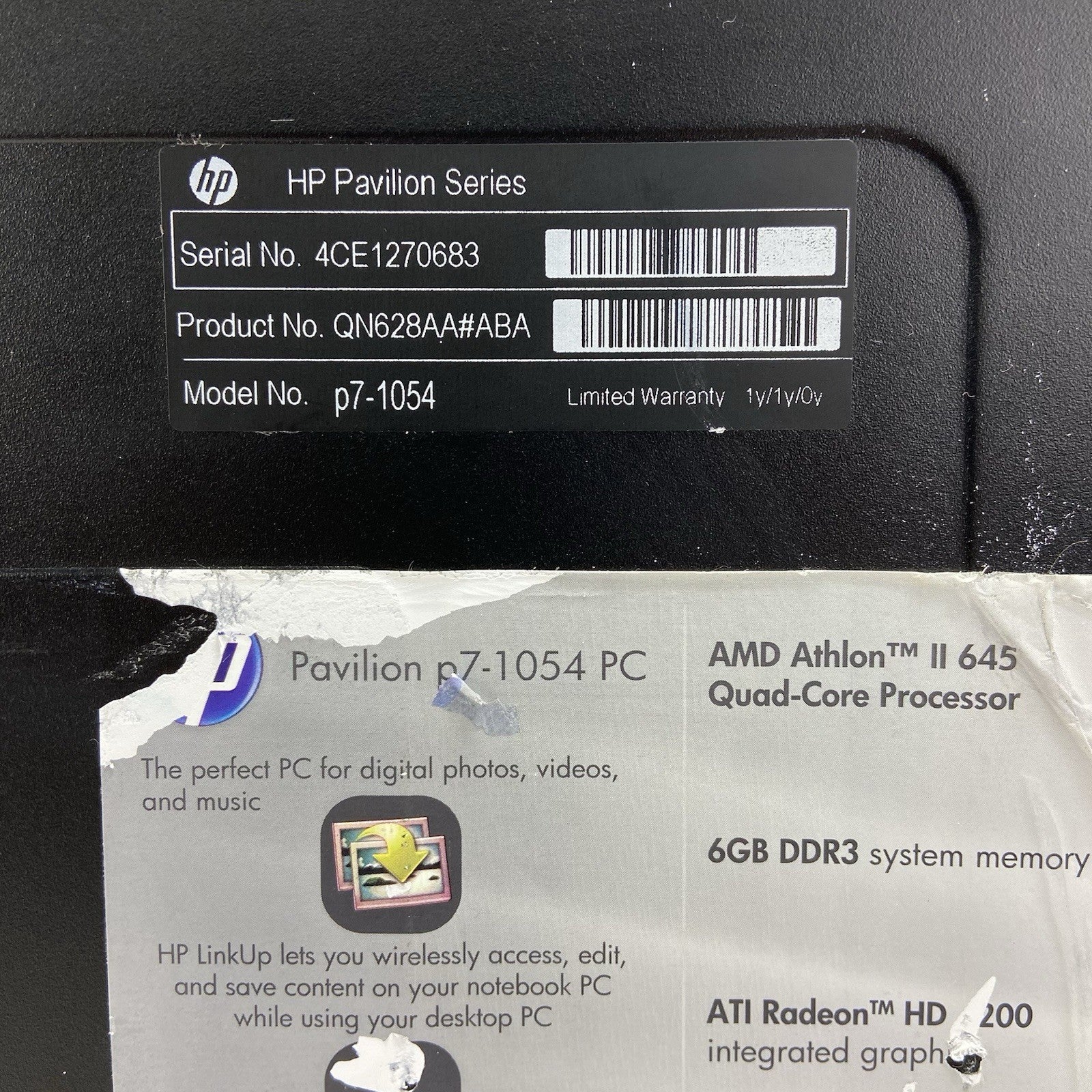 HP Pavilion P7-1054 MT AMD Athlon 2 x4 645 3.1GHz 2GB RAM No HDD No OS6