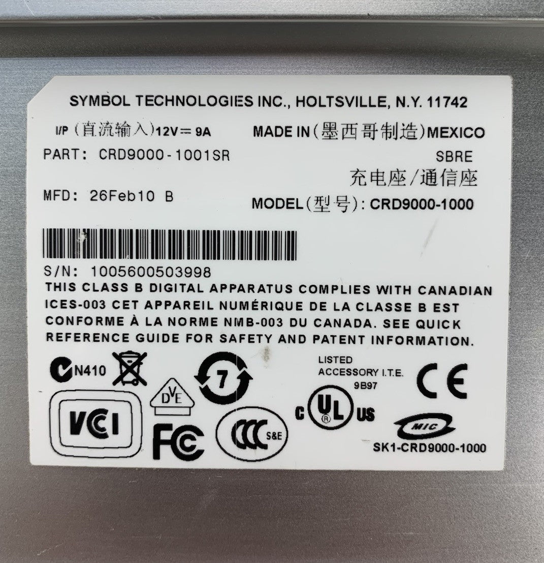 Symbol CRD9000-1000 12V 9A Charging Cradle - No AC Adapter Power Supply8