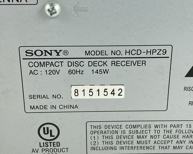 Sony CMT-HPZ9 Cassette and 5 Disc Changer AM/FM Parts or Repair