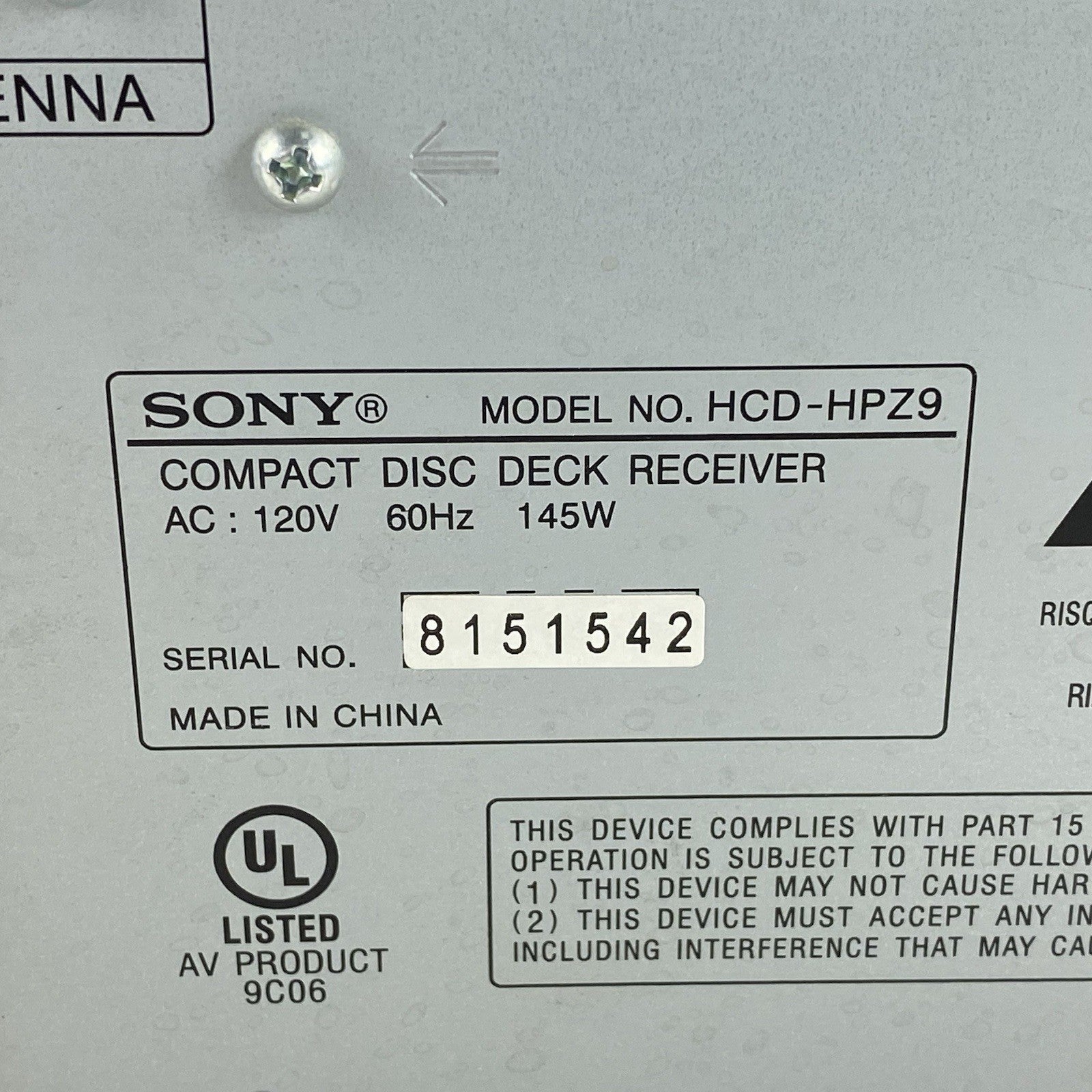 Sony CMT-HPZ9 Cassette and 5 Disc Changer AM/FM Parts or Repair