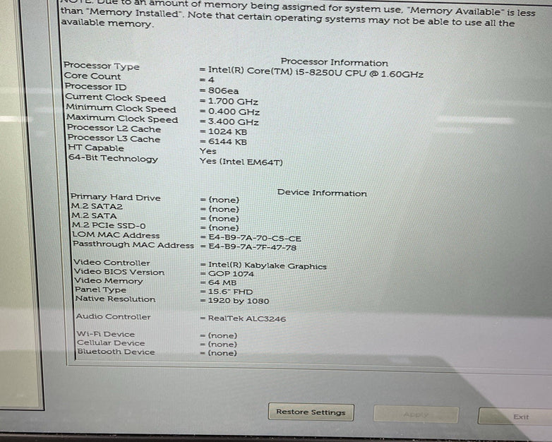 Dell Latitude 5590 15.6" i5-8250U 1.6 GHz 8GB RAM No SSD No OS - Bad Corner READ