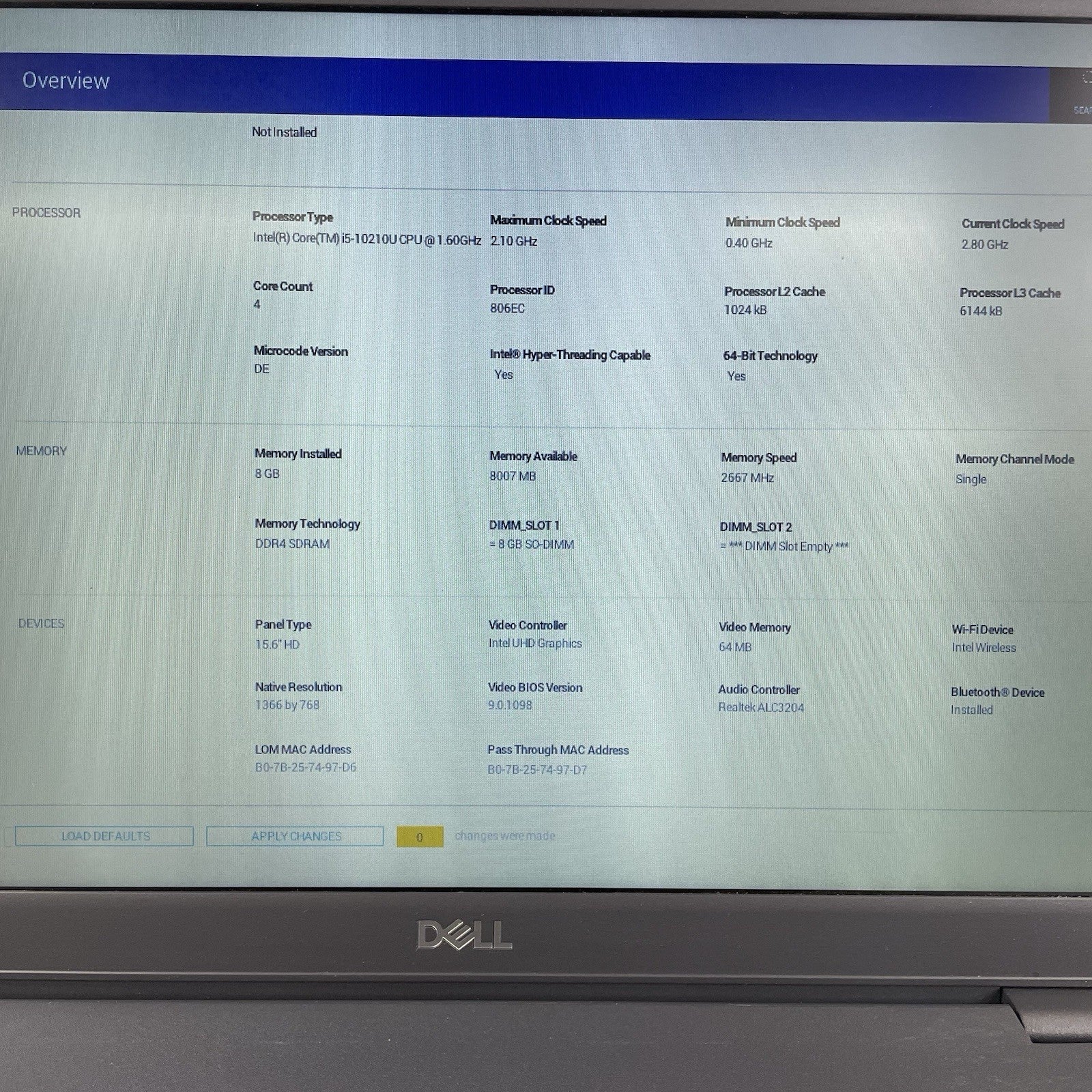 Dell Latitude 3510 15.6" i5-10210U 1.60 GHz 8 GB RAM No SSD/OS/AC4