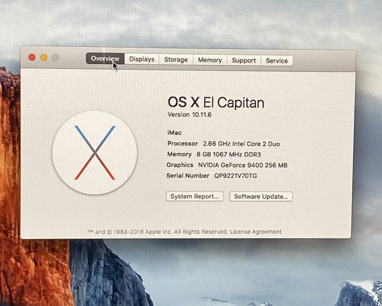 Apple A1225 iMac 24" 2009 2.66 GHz Core 2 Duo 8 GB RAM 640GB HDD macOS 10.11.6