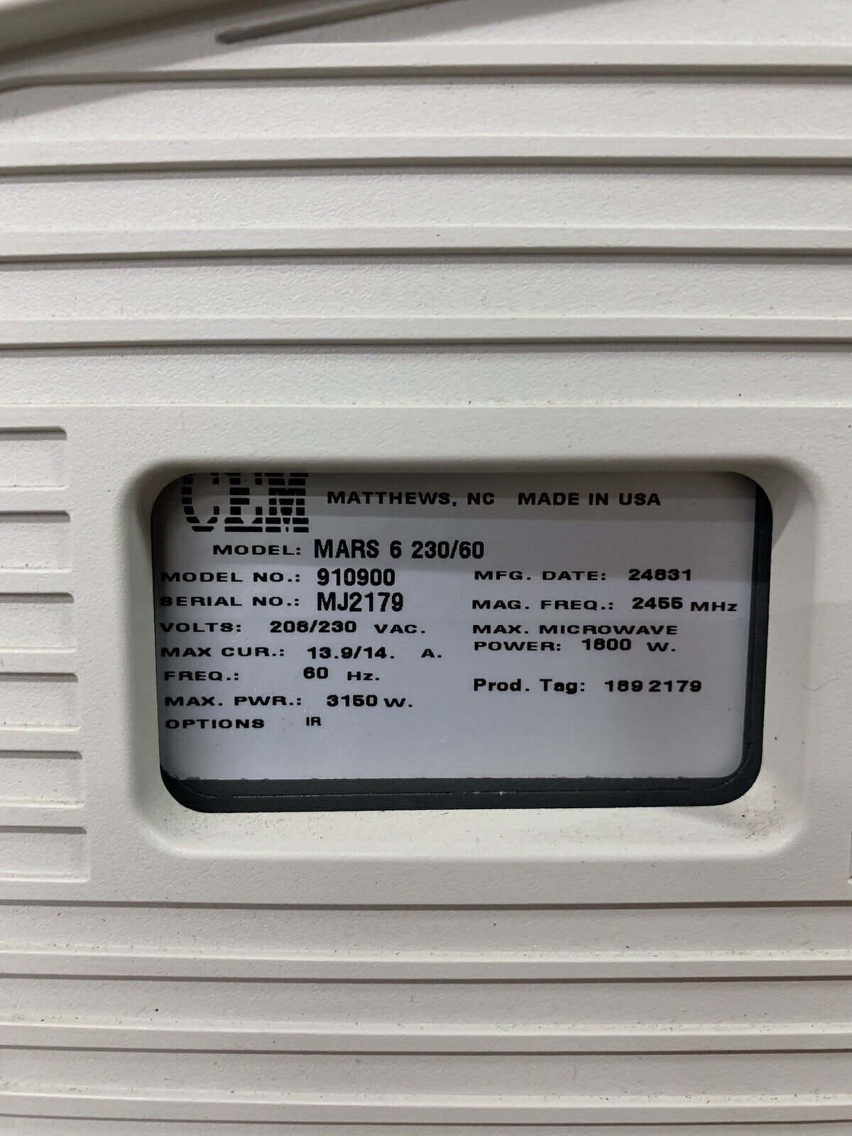 One Touch CEM Mars 6 Microwave Digestion System Untested For Parts and Repair