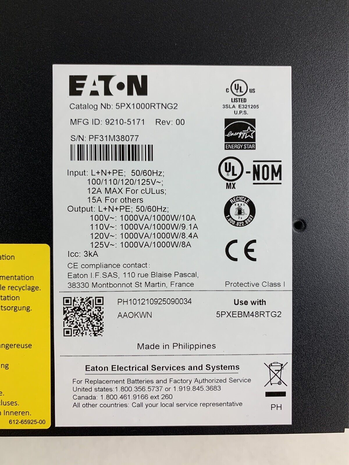 Eaton 5PX1000RTNG2 Netpack 1000W 120V Line-Interactive UPS Tested New Box Opened