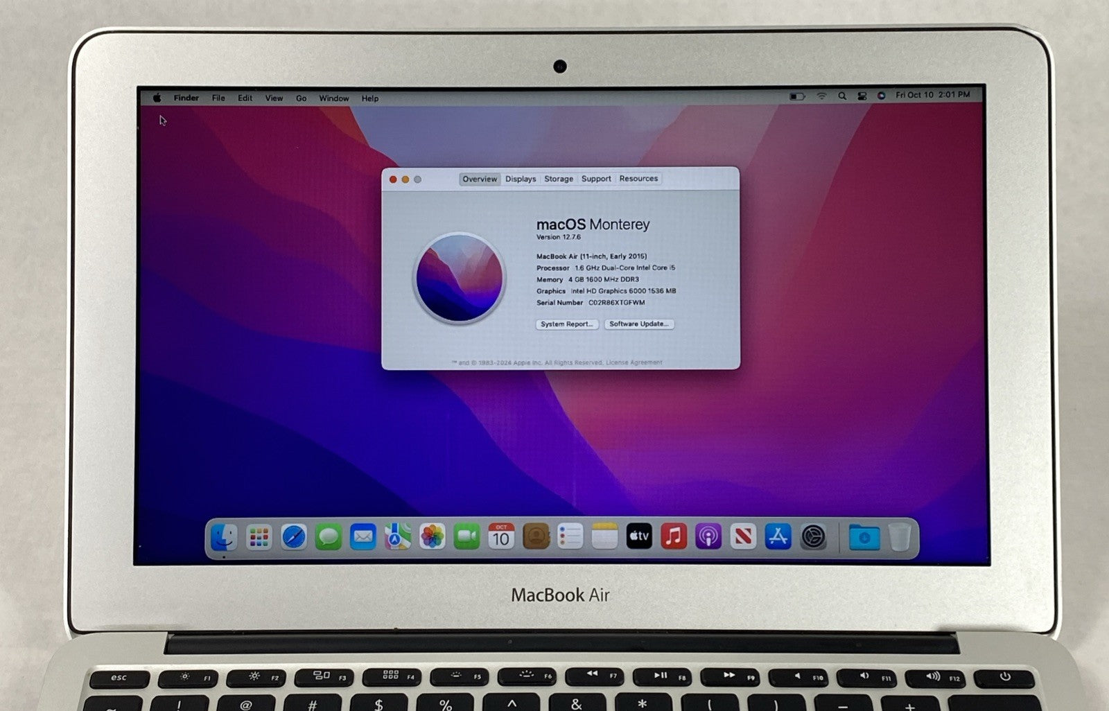 Apple MacBook Air A1465 2015 11" 1.6Ghz i5 4GB RAM 120GB SSD os12.7.6 304 Cycles