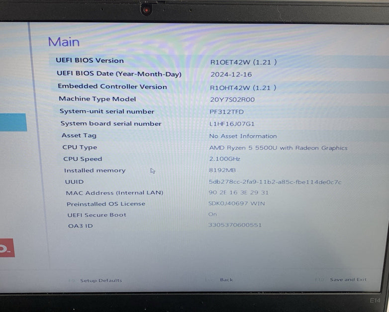 Lenovo ThinkPad E14 Gen 3 14" Ryzen 5 5500U 2.1 Ghz 8 GB Ram No OS/HDD/AC Dinged
