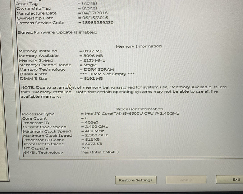 Dell Latitude E5570 15.6" i5-6300U 2.4GHz 8GB RAM No SSD/OS/AC - READ