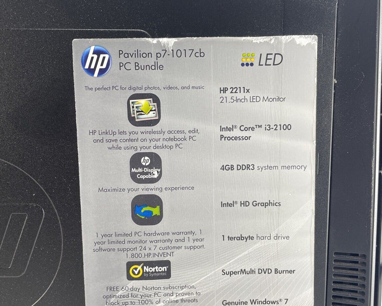 HP Pavilion P7-1017cb MT Intel Core i3-2100 3.1GHz 4GB RAM No HDD No OS