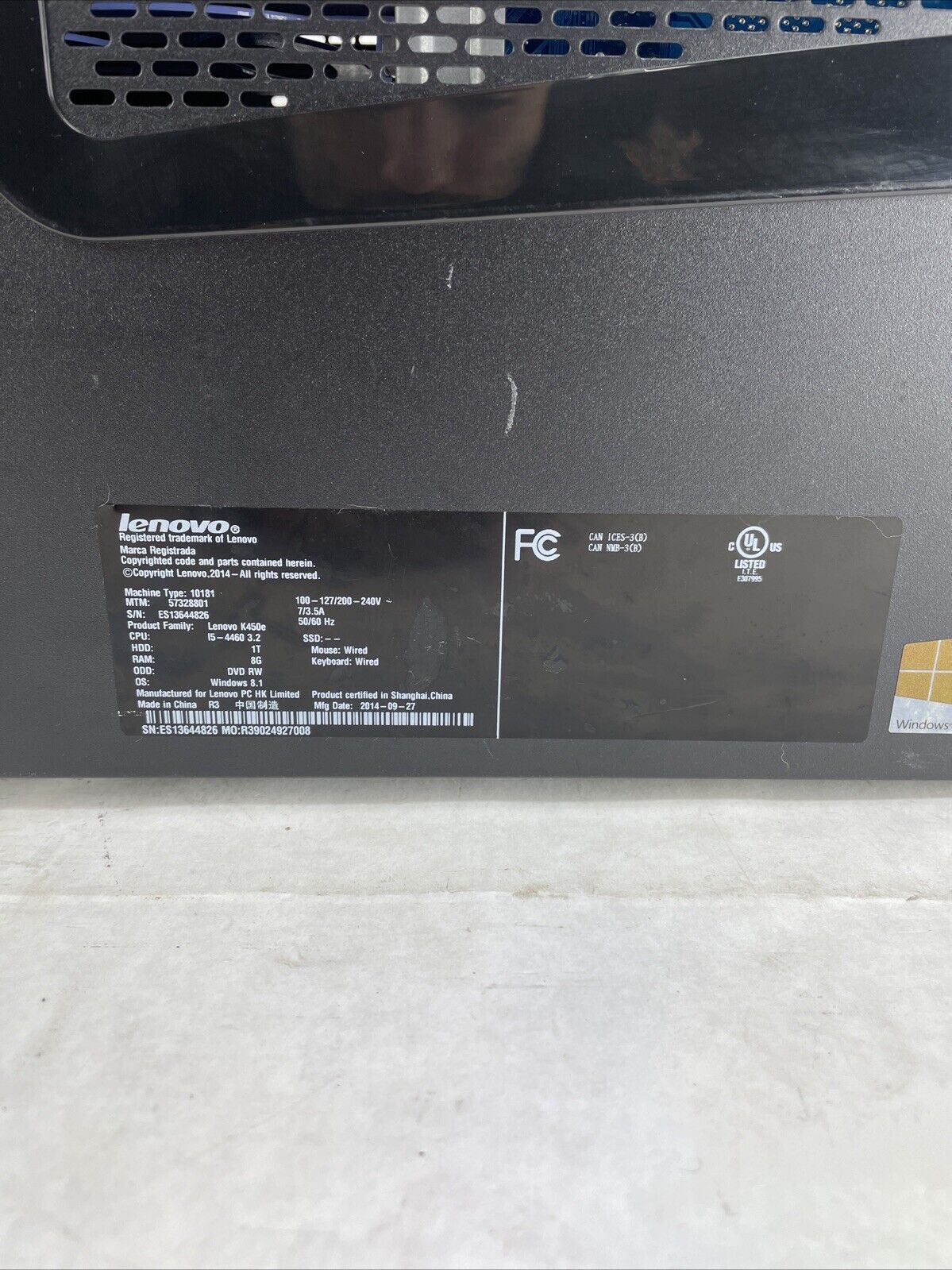 Lenovo K450e MT Intel Core i5-4460 3.2GHz 8GB RAM No HDD No OS