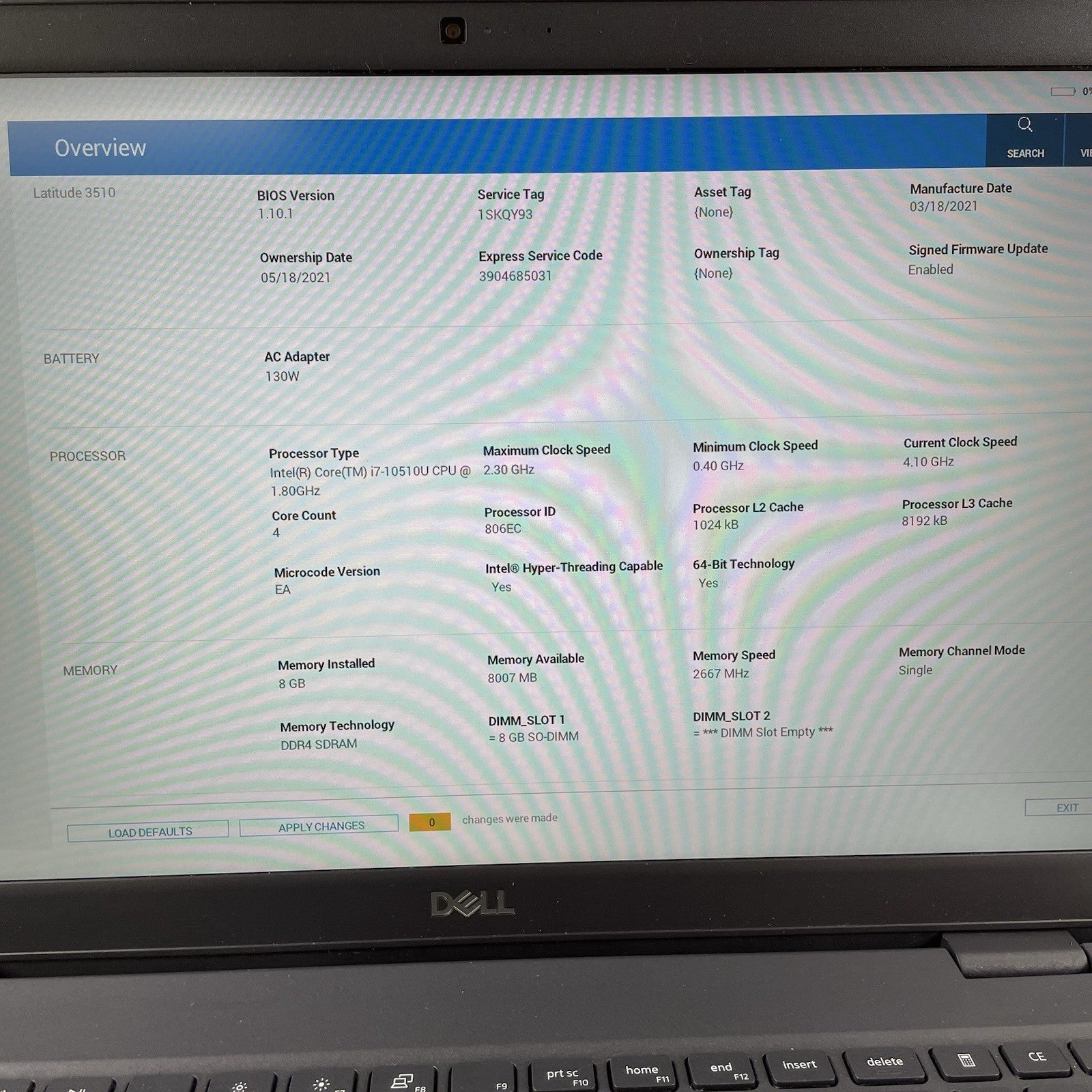 Dell Latitude 3510 15.6" i7-10210U 1.60 GHz 8 GB RAM No SSD/OS/AC/Battery3