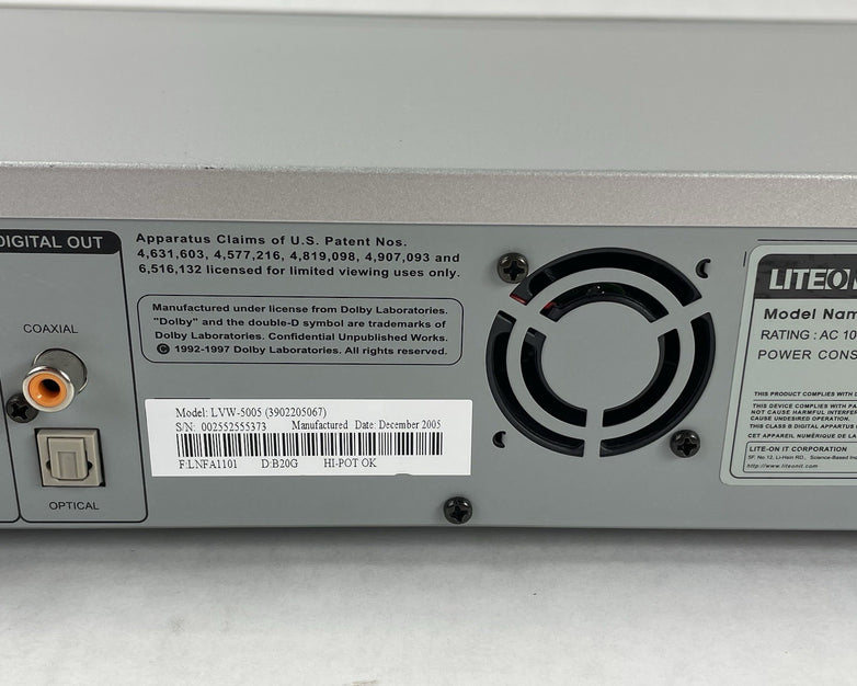 Lite-On LVW-5005A Dolby Digital Scan Progressive Compact DVD Recorder No Remote