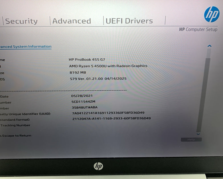 HP ProBook 455 G7 15.6" Ryzen 5 4500U 2.375 GHz 8GB RAM No SSD/OS/AC Dinged Edge