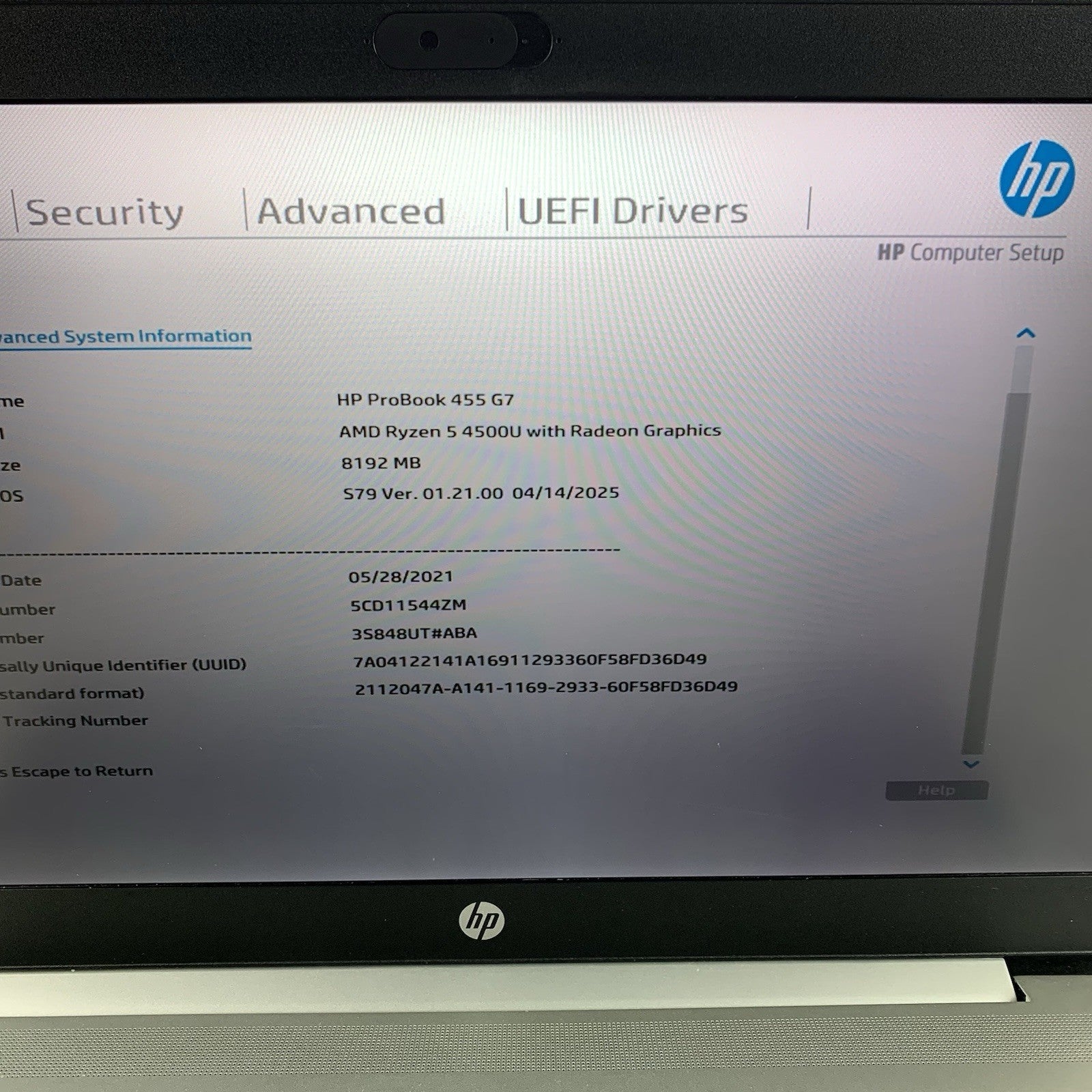 HP ProBook 455 G7 15.6" Ryzen 5 4500U 2.375 GHz 8GB RAM No SSD/OS/AC Dinged Edge2