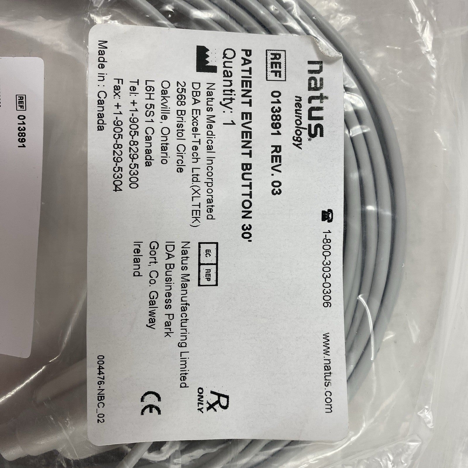 Natus Neurology 013891 Patient Event Button 30FT