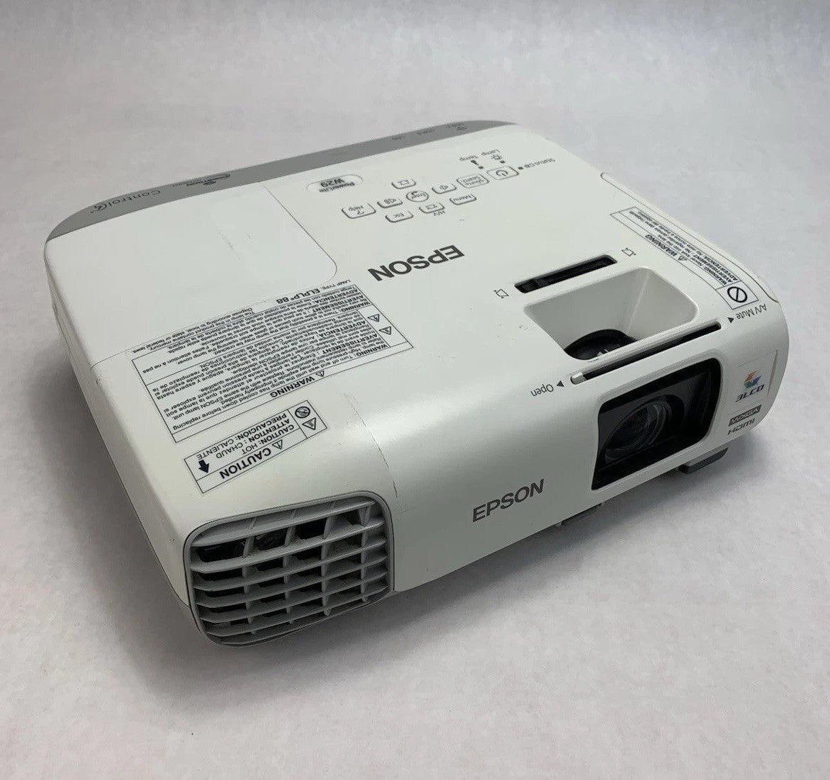 Epson PowerLite W29 H690A LCD Lamp Projector 1075 Hours - No Remote Broken Cover0
