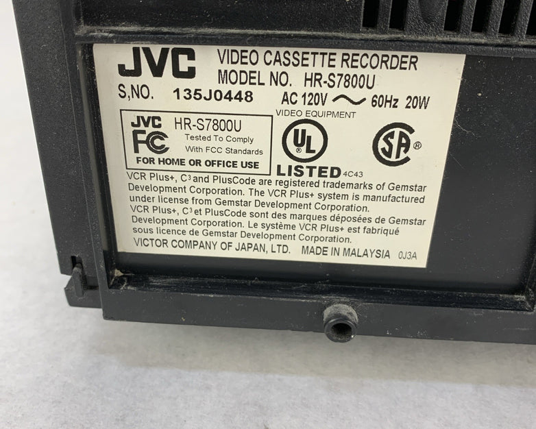 JVC HR-S7800U Super VHS ET Plug Play Video Cassette Recorder - Parts or Repair