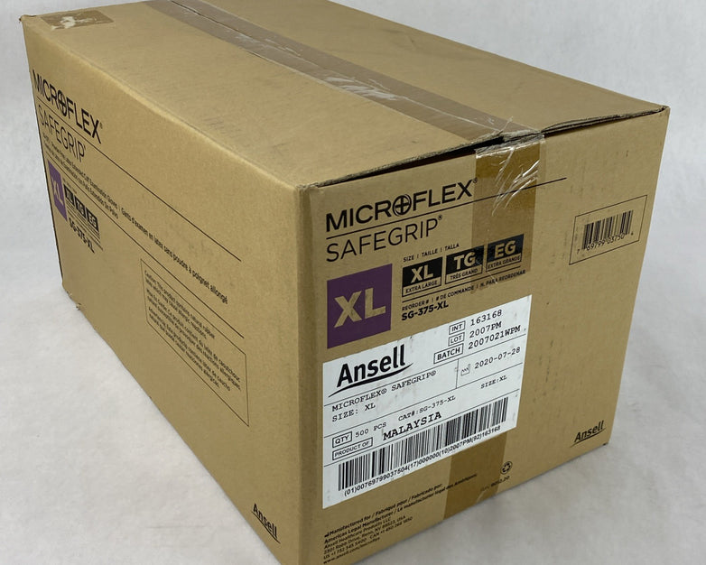 Ansell Microflex SafeGrip SG-375-XL Latex Exam Gloves Extra Large - 500 Count