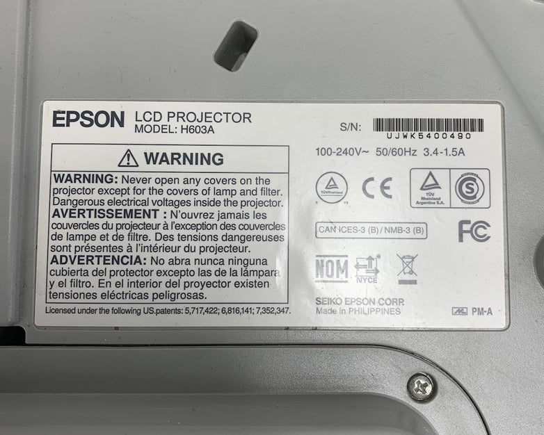 Epson H603A PowerLite 575W LCD Projector No Remote 574 Lamp Hours
