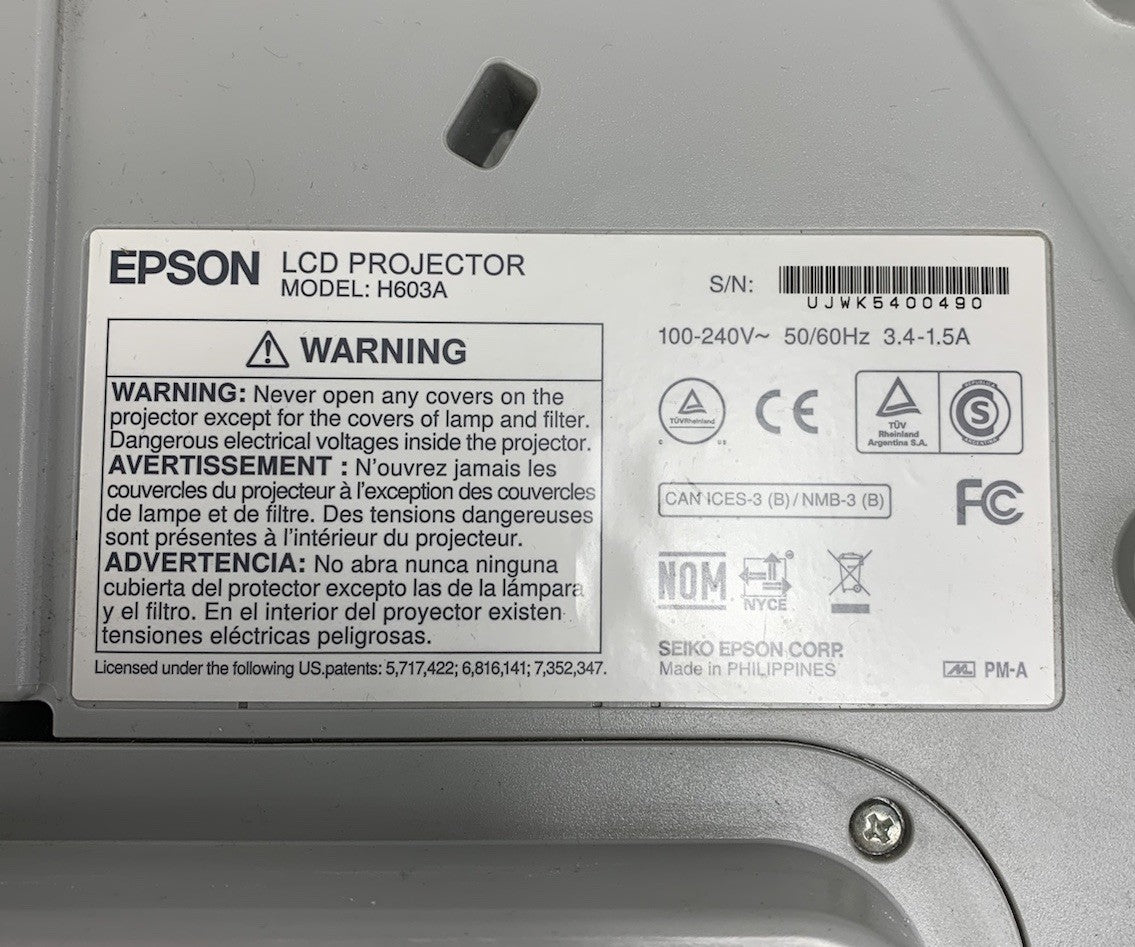 Epson H603A PowerLite 575W LCD Projector No Remote 574 Lamp Hours
