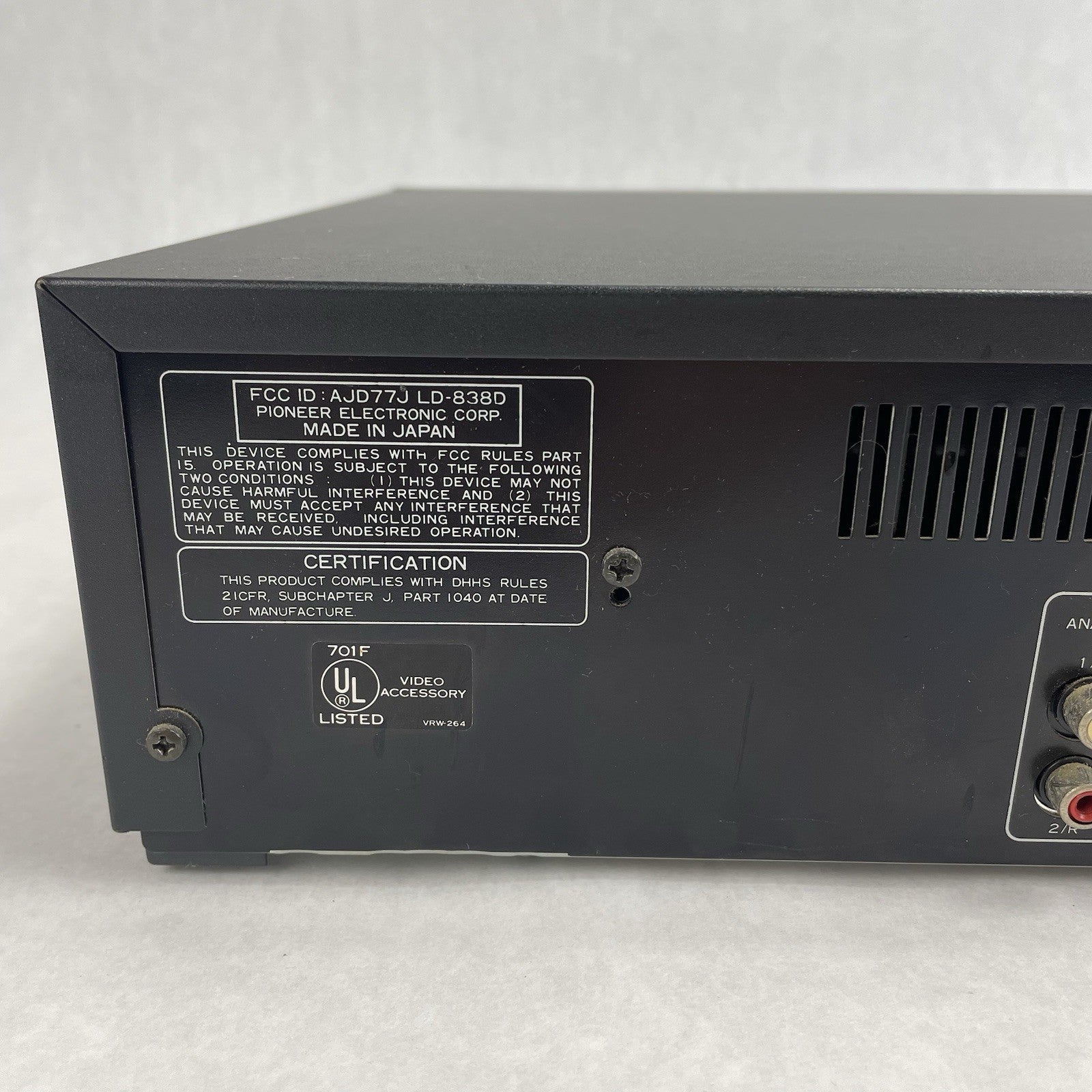 Pioneer LD-838D Laservison Laser Disk PLAYER  LD-838D For Parts