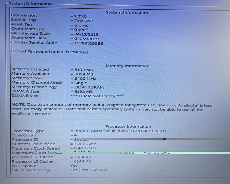 Dell Latitude 5590 15.6" i5-8250U 1.60 GHz 8 GB RAM No SSD/OS/AC/Batt- Bad Front